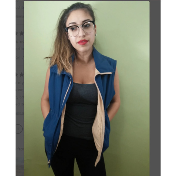 Unisex Reversible POCKET Vest - Tan and Blue - Vintage 70's Outdoor Vest - Picture 2 of 6